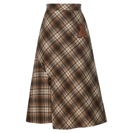 
Mori tribe brown plaid woolen skirt for women winter 2025 new autumn a-line skirt for small people long skirt