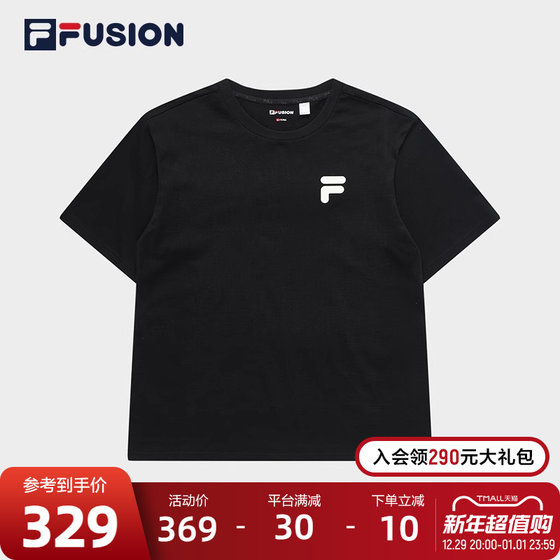 FILA FUSION斐乐情侣运动T恤2023夏纯棉宽松运动短袖上衣男女