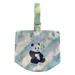 Handbag commissions, small fresh canvas bags folding bucket bag bamboo panda printed cute cartoon bag
