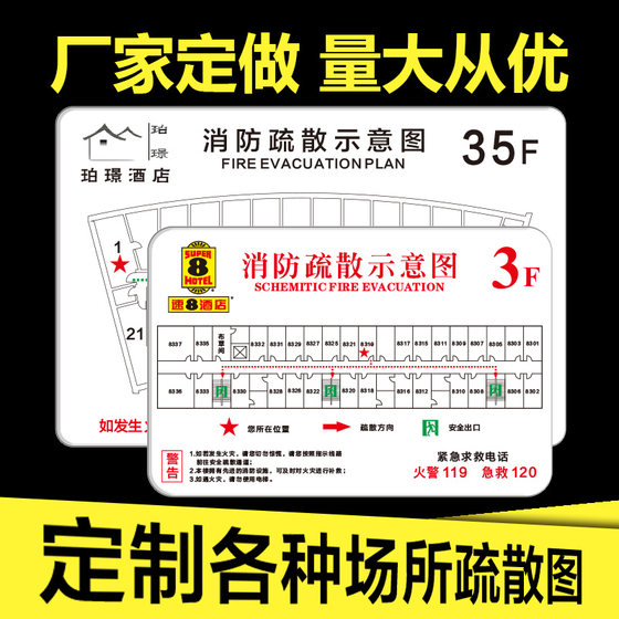 亚克力消防疏散示意图宾馆消防安全紧急指示图酒店逃生疏散平面图