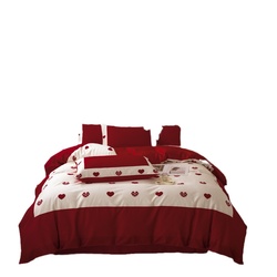 Simple Love 100-count Long-staple Cotton Wedding Four-piece Set Big Red Quilt Cover Cotton Pure Cotton Wedding Bedding 4