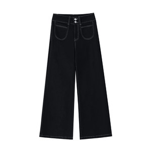 
Black wide-leg jeans for women in spring new large size fat mm pear-shaped body slim stretch loose straight pants