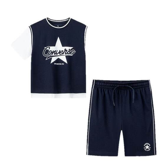 
Converse children's clothing boys suit 2026 summer new fake two-piece vest shorts youth sports basketball uniform