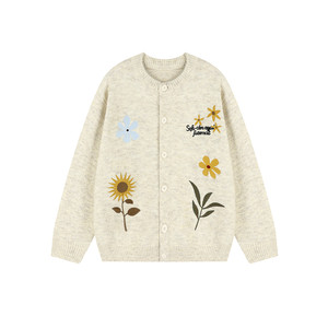 
lemanism American trendy brand flower embroidered cardigan sweater for men 2025 couple style autumn and winter sweater tops for women