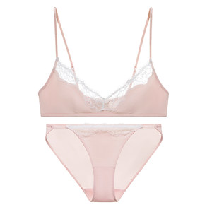 
Forlé Girl French Underwear Women's Ultra-Thin Lace Padless Small Breast Wireless Bra Set Sweet and Sexy