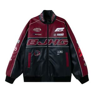
BJHG Reckless Song Yuqi's American Motorcycle Leather Jacket Men's Spring Red Racing Jacket Women