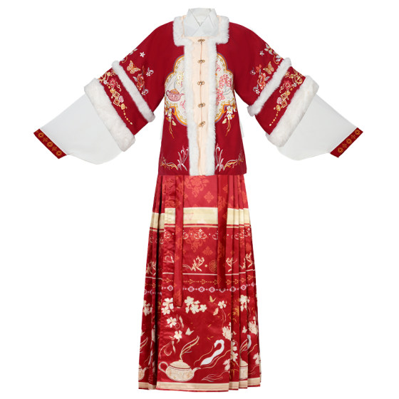 
Jade Orchid_Yuanchun Original Ming Dynasty Hanfu Women's 2025 New Winter Velvet Thickened Half-Sleeve Horse Face Skirt Ancient Costume