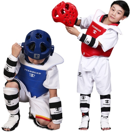 子供用テコンドー保護具セット - ヘルメット、マスク、股当て