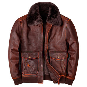
Retro casual air force pilot jacket men's first layer pure cowhide genuine leather flight suit fur collar leather jacket