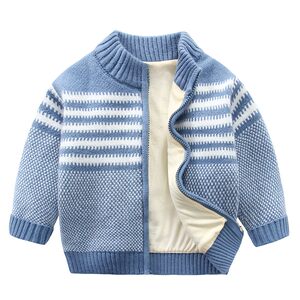 Boys' thick fleece sweater jacket 2026 autumn and winter children's zipper knitted cardigan baby cotton coat 8817