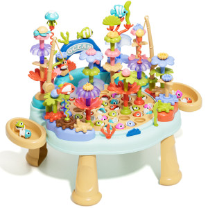 
Newkey Baby Electric Magnetic Fishing Toy 1 Children 2 Years Old 3 Puzzle Men and Women 6 Flower Arrangement Building Block Table Children's Day Gift