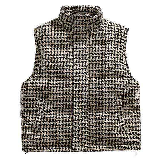 
Men's Houndstooth Cotton Vest Premium Men's Windproof Stand Collar 2026 New Winter Thickened Warm Cotton Jacket Trendy