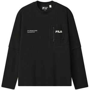 
Yi Yang Qianxi's same style FILA official men's knitted long-sleeved shirt 2025 autumn new fake two-piece long T