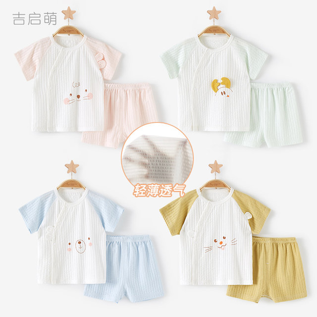 Baby Summer Clothing Set ເດັກນ້ອຍຝ້າຍບໍລິສຸດຂອງເດັກນ້ອຍສັ້ນແບ່ງອອກສອງສິ້ນຊຸດສໍາລັບເດັກຍິງ, ເດັກຊາຍແລະເດັກນ້ອຍໄວບາງ ເຄື່ອງນຸ່ງເດັກນ້ອຍ Summer