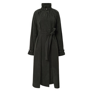 
BCBG25 autumn and winter new fashion and elegant new ruffled stand-up collar raglan sleeves lace-up long women's windbreaker jacket