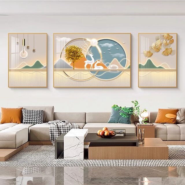 Living room decorative painting, highend light luxury sofa background