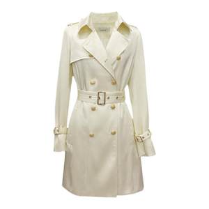 
pearlescent white silk satin bright satin trench coat metal buckle mid-length lace-up light luxury high-quality satin trench coat for women