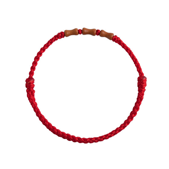 
Peach wood bracelet bamboo knot red rope cinnabar transfer beads sterling silver year of the horse animal year bracelet braided bracelet anklet gift