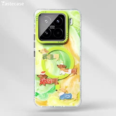 Dachshunds in Sweaters Vibrant Green Yellow Clear Phone Case for 15