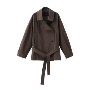 
POPCHRIO Okorui relaxed laminated low-waisted short cotton windbreaker loose small lace-up jacket for women