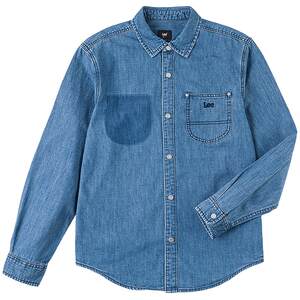 
Lee shopping mall's same style 26 spring and summer new standard version lapel small embroidered logo medium blue men's long-sleeved denim shirt
