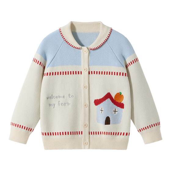 Betis children's sweater knitted cardigan autumn and winter male and female baby baby pure cotton cartoon embroidered outing jacket