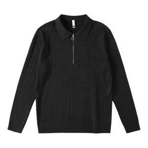 
Special offer solid color lapel cable textured jacquard sweater men's half zip autumn and winter new core-spun yarn sweater