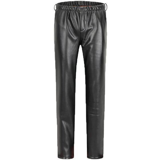 Leather pants men with velvet, oil -proof waterproof and windproof work pants Labor insurance car wash pants riding loose waist leather pants