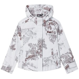 
FILA official women's woven jacket 2025 autumn new fashion casual full print loose hooded top