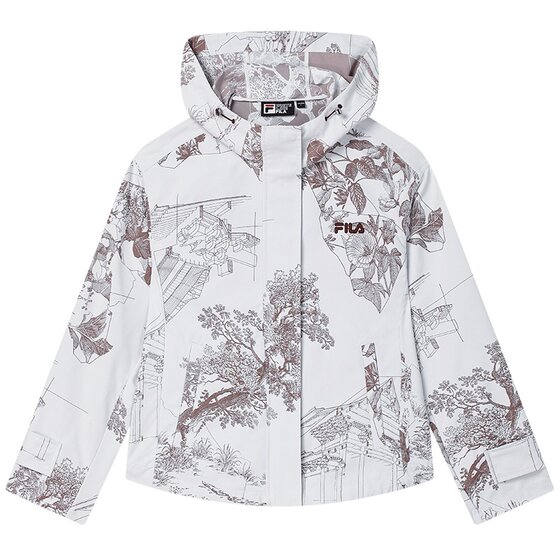 
FILA official women's woven jacket 2025 autumn new fashion casual full print loose hooded top