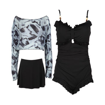 
One-piece triangular swimsuit women's split skirt blouse three-piece set covering belly to make you look slim and fat mm sexy hot spring vacation