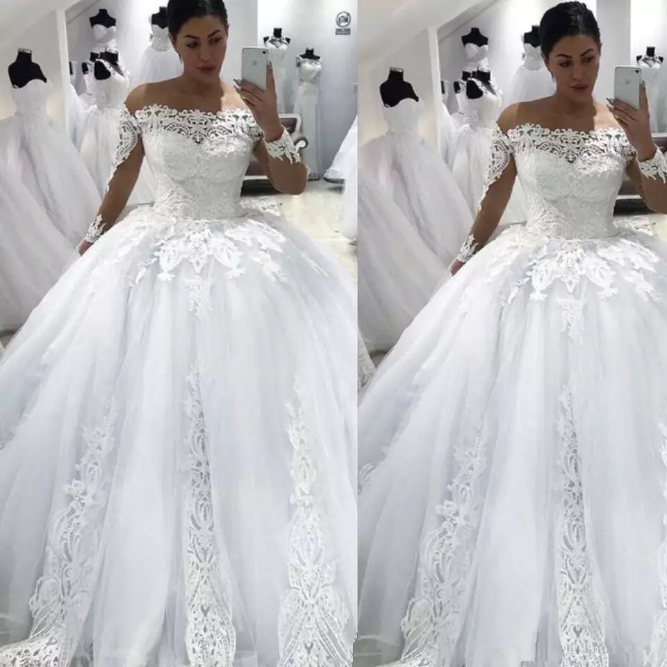 Wedding Dresses Off Shoulder Lace  Long Sleeve wedding Gown