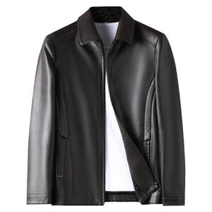 Haining's oral layer of cowhide leather coat male plus velvet thickened short and middle -aged autumn and winter leather leather leather jacket dad jacket