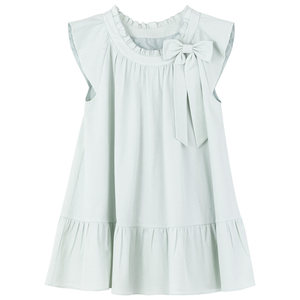 
KEIKO detachable bow chic small flying sleeve dress summer effortless girly mint green A-line skirt