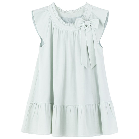 
KEIKO detachable bow chic small flying sleeve dress summer effortless girly mint green A-line skirt