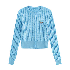 
riverstone plus dopamine dachshund dog embroidered crew neck sweater women's hemp pattern short knitted cardigan