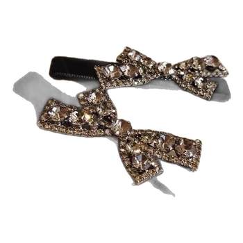 Simple bow rhinestone duckbill clip black velvet