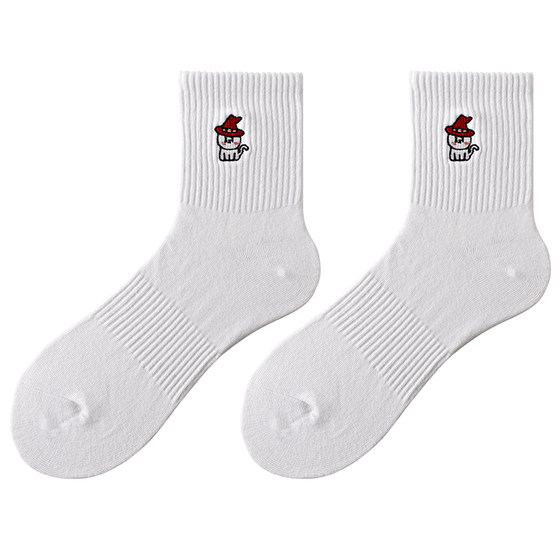 
Zimo Socks Men's Mid-Tube Summer Thin Cotton Yarn Cute Cartoon Boys Short White Socks for Boyfriend Trendy Gift Box