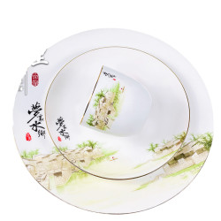 Chinese gold-rimmed light luxury bone china bowls and plates, high-end tableware