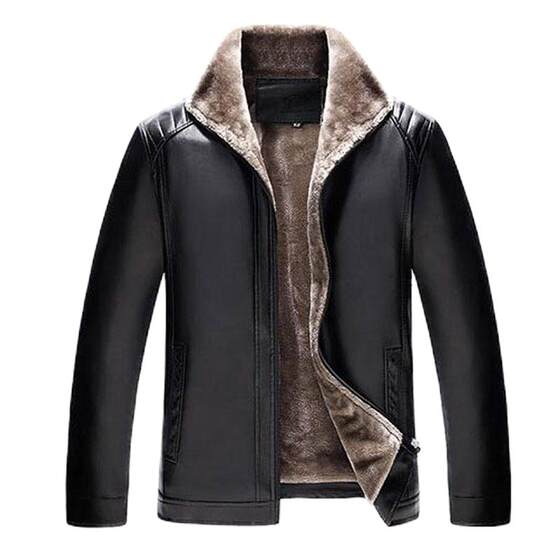 Middle aged and elderly men's leather jacket with plush and thickened father's autumn and winter coat, 40 years old and 50 years old, father's middle-aged men's leather jacket