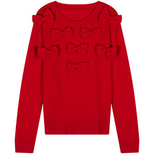 Luoluoluo introduction red pullover sweater for women 2024 new design niche bow pullover wool top