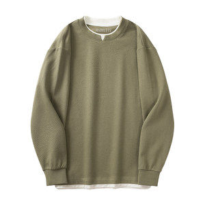 
Markless fake two-piece long-sleeved sweatshirt for men 2026 spring new loose round neck bottoming shirt with men's clothing