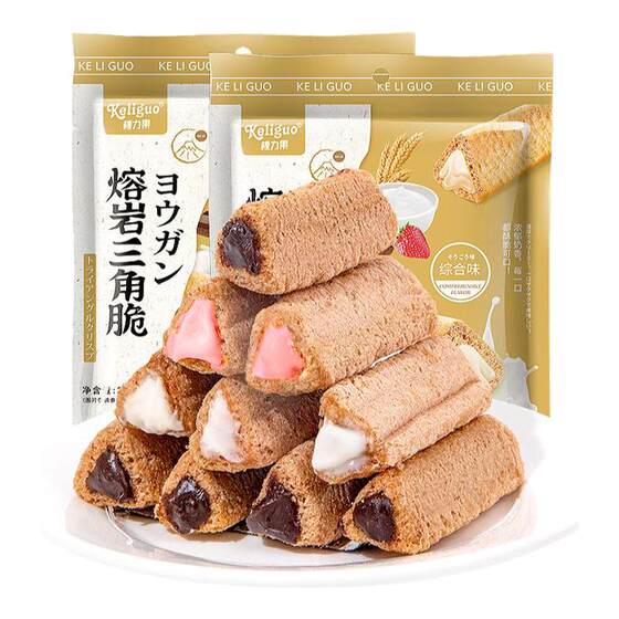 Keli fruit lava triangle cake sandwich chocolate biscuits individually packaged snacks snacks whole box wholesale