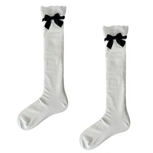 
Night Classroom Lolita Socks Women's Lace Spliced White Pile Socks Spring and Summer Thin Bow Calf Socks