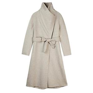 
sdeer Sandio winter stand collar slanted lapel irregular long commuting solid color woolen coat for women S20481862