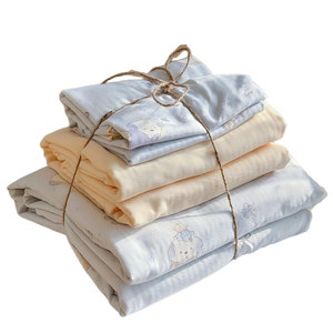 
Class A double-layer gauze bed four-piece set pure cotton new cartoon bed sheet quilt cover dormitory three-piece set 4