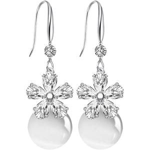
S925 sterling silver cat eye stone earrings for women's temperament Korean pearl earrings tassel long personality simple crystal earrings