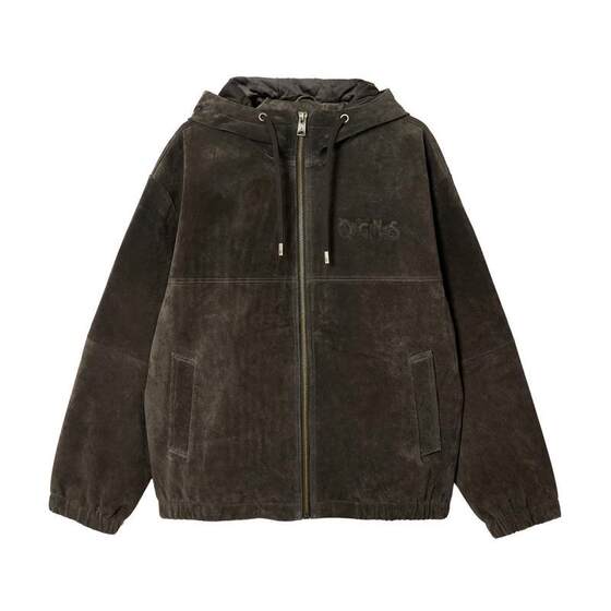 
Lingzhi Jack Jones men's winter leather jacket hooded solid color simple letters daily versatile long-sleeved top jacket