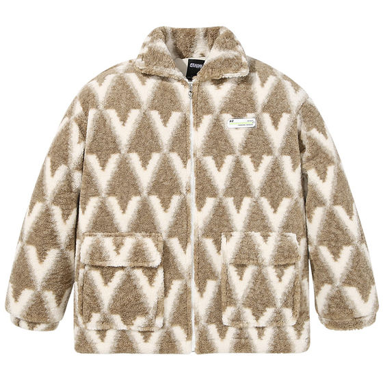 GENANX Lightning Fashion Brand Lamb Fleece Cotton Coat Men's Contrast Color Personalized Velcro Badge Warm Winter Cotton Coat Couple Style