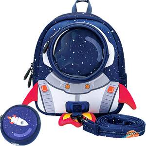 UEK Baby Baby School Bag Cartoon Card Rocket Kindergarten 1-3-6-year-old children to prevent loss and loss backpack light